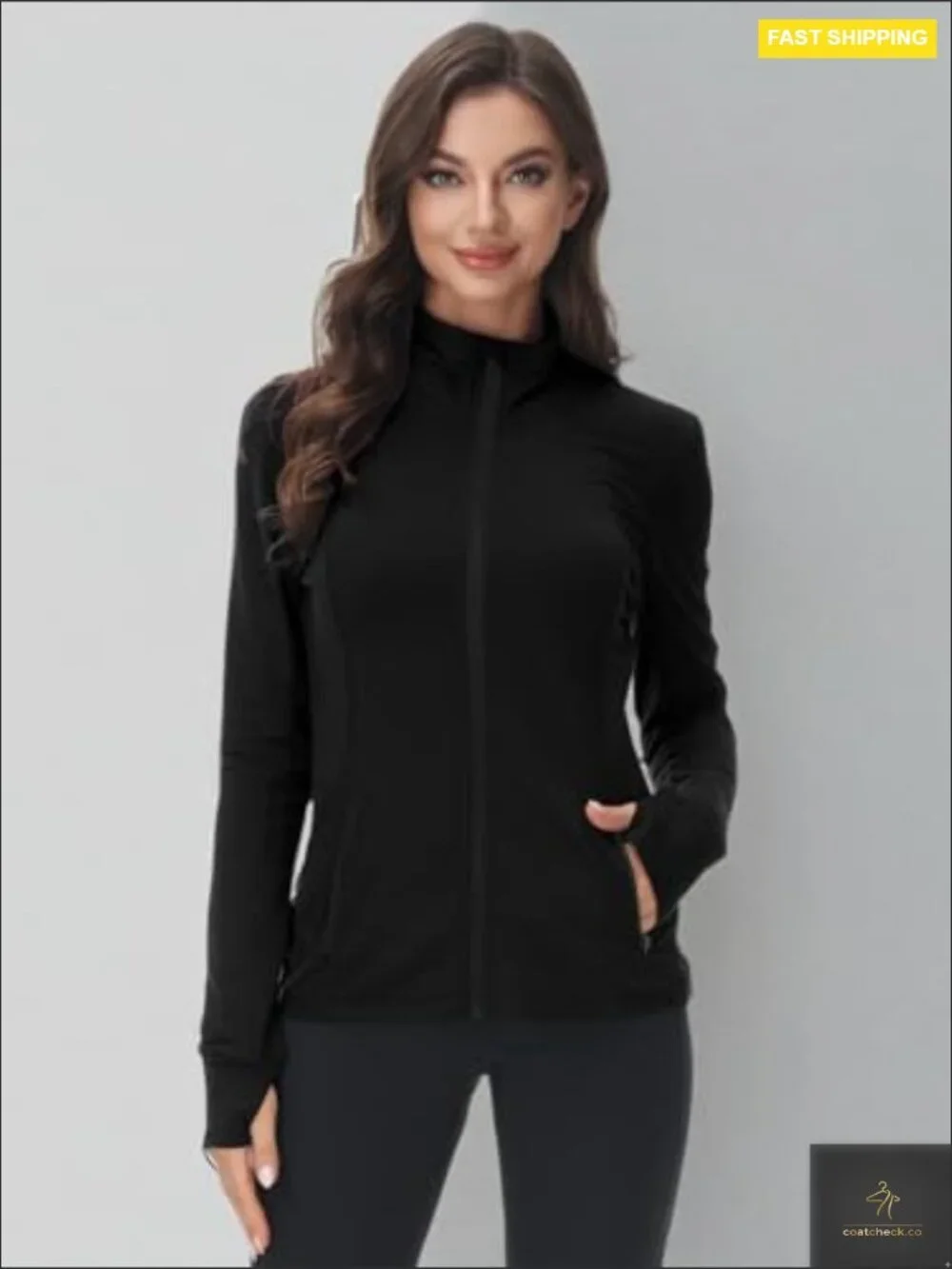 Zip Up Athletic Jacket Womens Workout Running Lightweight Full Zip Thumbhole